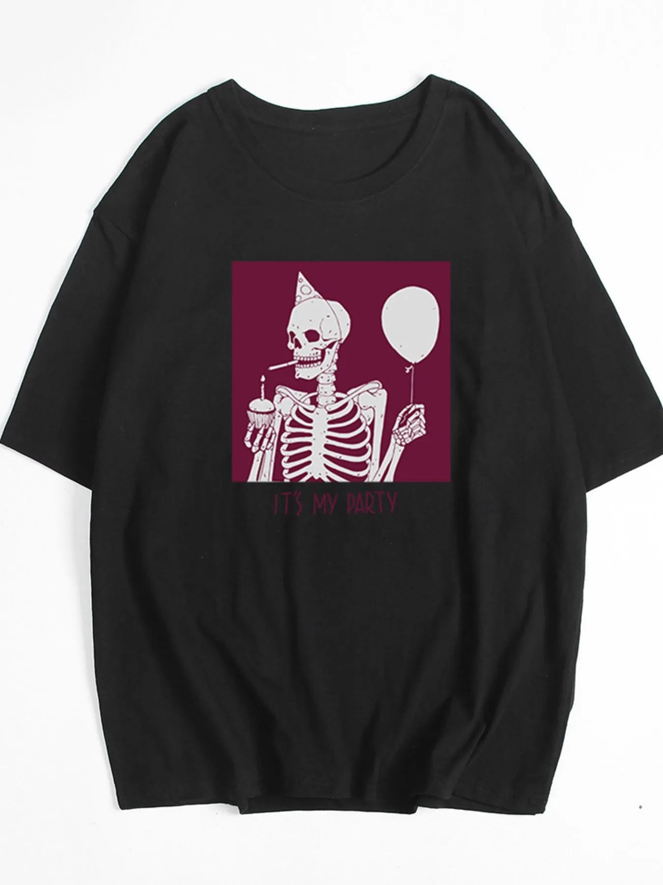 Sarah Express Women's Plus Size Graphic Round Neck Half Sleeve T-Shirt Black