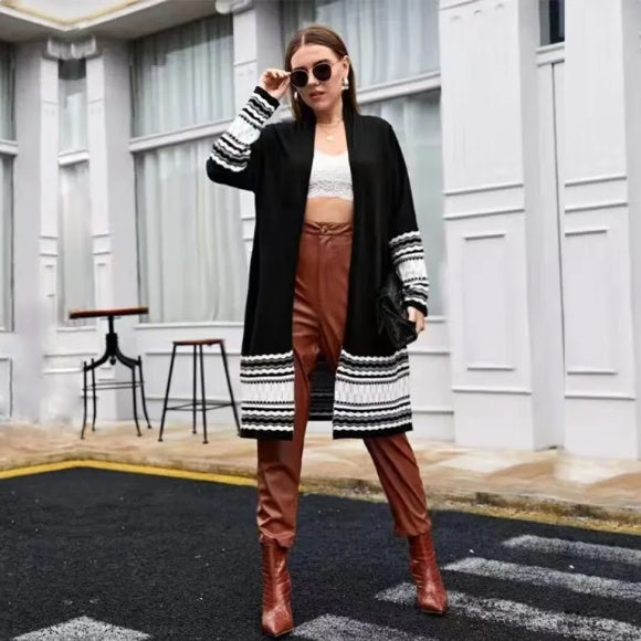 Women's Long Sequin Cardigan Jacket V-Neck Loose Fit Plus Size