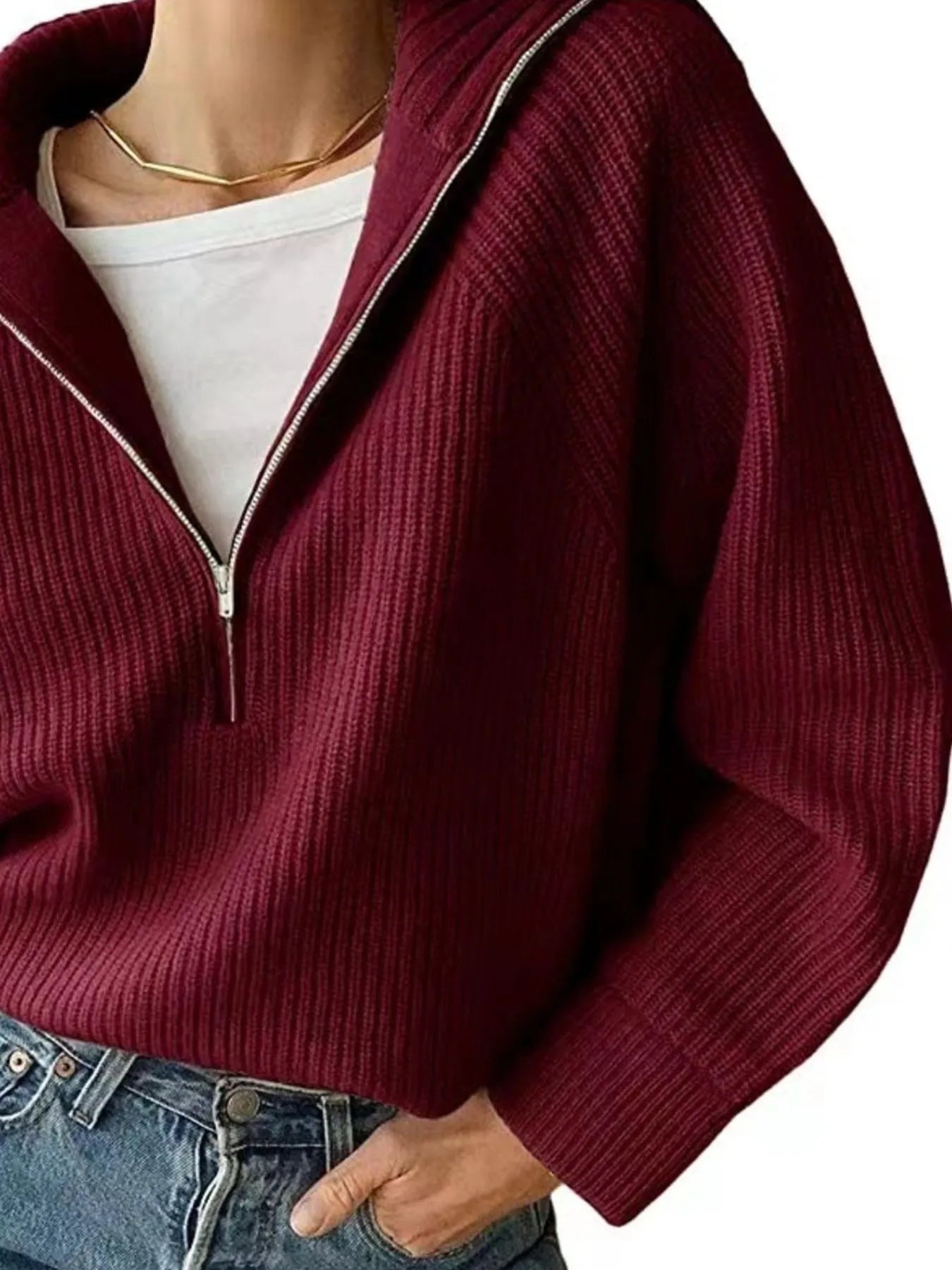 Sarah Express Women's Half-Zip Long Sleeve Sweater