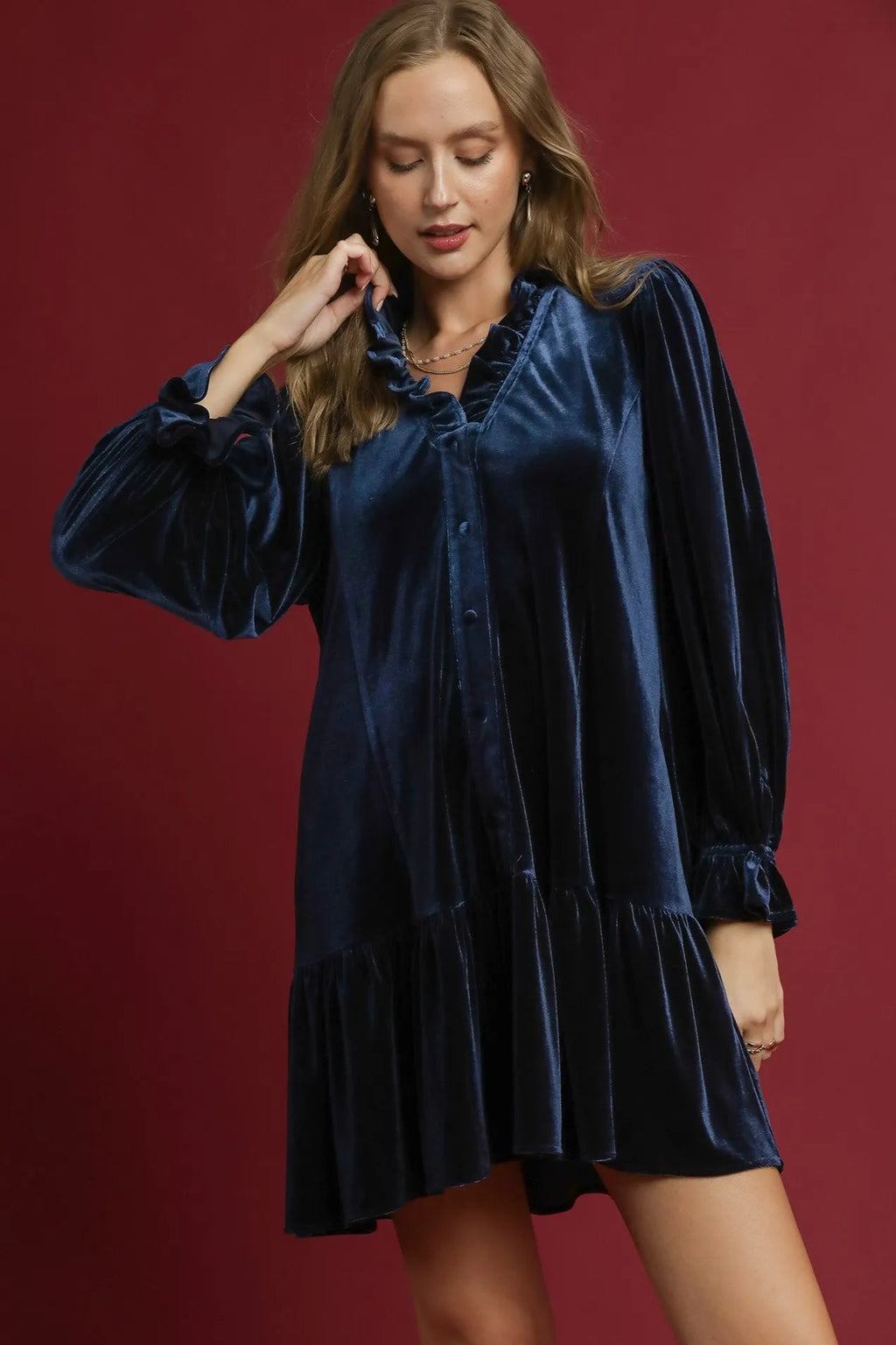 Sarah Express Women’s Velvet Ruffle Trim Mini Dress Party Formal Evening
