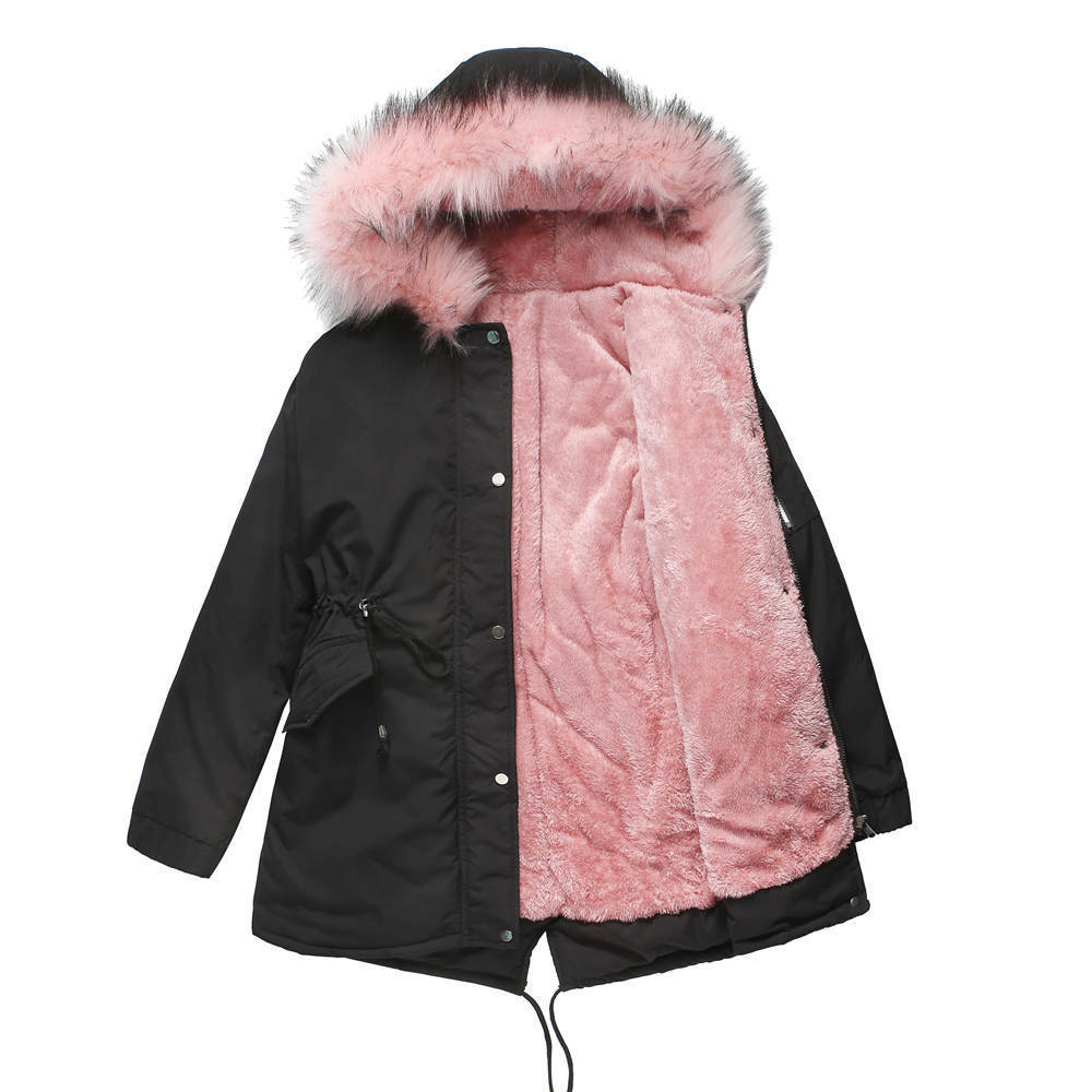 Women's Mid-Length Cotton Padded Hooded Parka Coat Loose Fit Winter Jacket