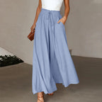 High Waist Wide Leg Dress Pants Elastic Waistband Full Length Trousers