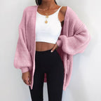 Women's Loose Fit Mid-Length Cardigan Sweater Open Front Knit Jacket Solid Color Casual