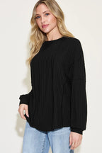 Sarah Express Women’s Plus Size Ribbed Long Sleeve T-Shirt with Exposed Seam
