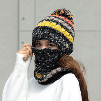 Women's Korean Striped Knitted Winter Beanie Hat