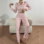 Sarah Express Women's Printed Loungewear Set - Long Sleeve Top and Pants Two-Piece Homewear