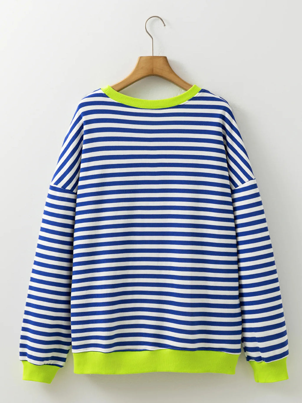 Sarah Express Women's Striped Contrast Ribbed Trim Drop Shoulder Sweatshirt