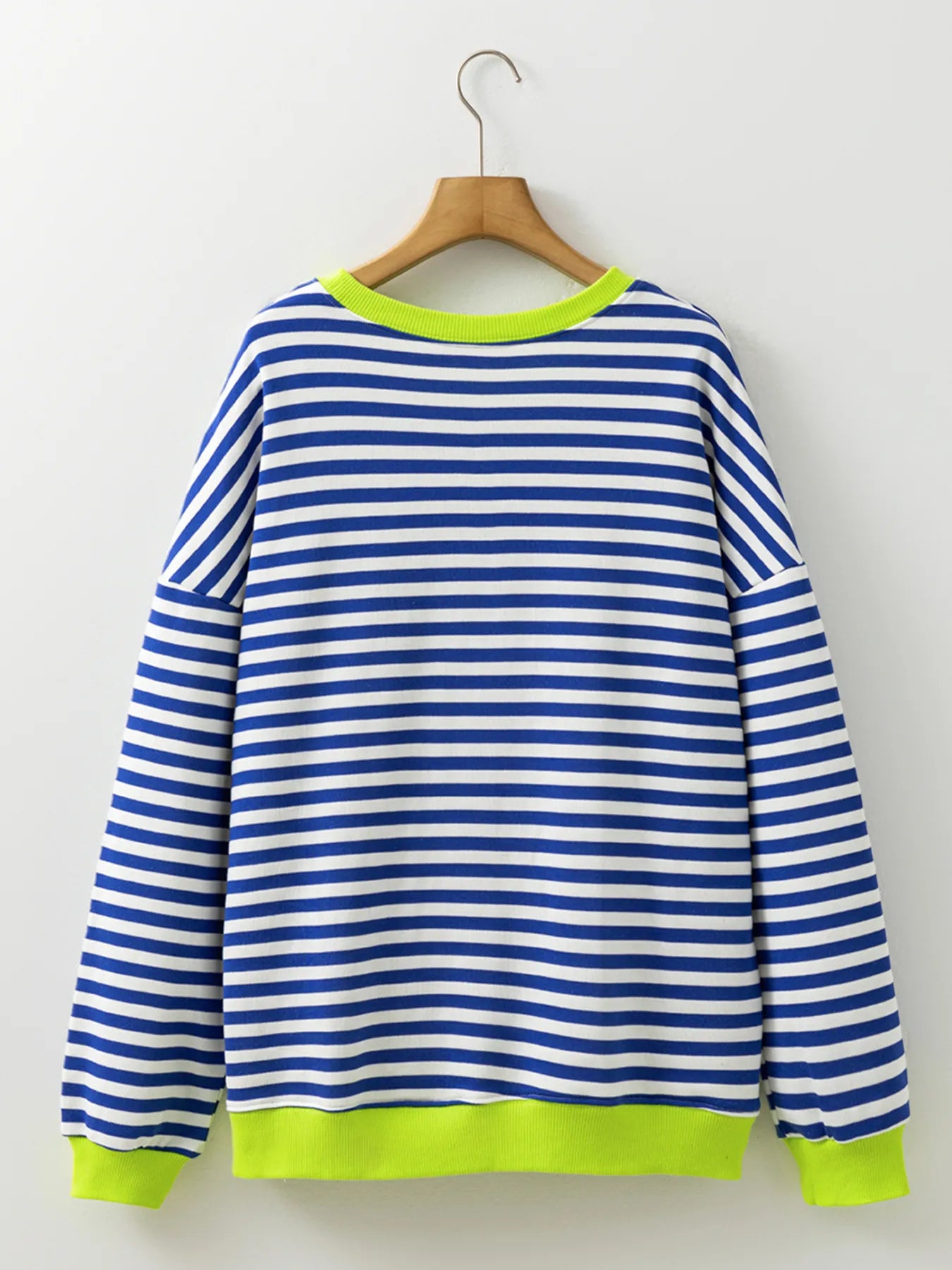 Sarah Express Women's Striped Contrast Ribbed Trim Drop Shoulder Sweatshirt