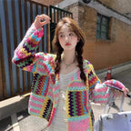 Crochet Woven Cotton Cardigan Sweater Women's Lightweight Top