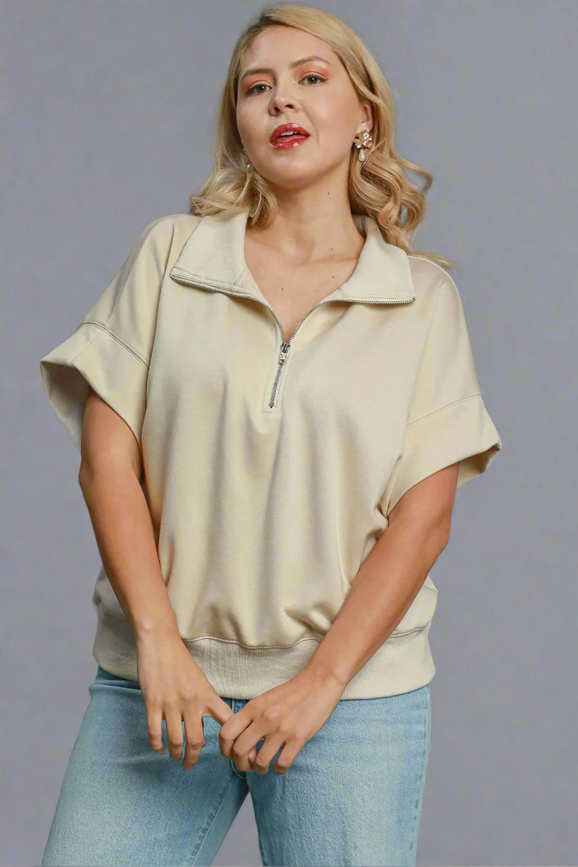 Sarah Express Women’s Plus Size Short Sleeve Half-Zip Top Casual
