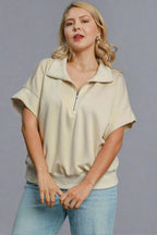 Sarah Express Women’s Plus Size Short Sleeve Half-Zip Top Casual