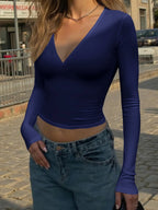 Sarah Express Women's V-Neck Long Sleeve Fitted T-Shirt