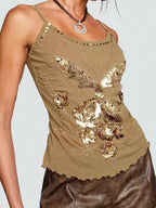 Sarah Express Women's Sequin Butterfly Scoop Neck Cami