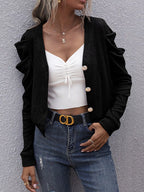 Sarah Express Women's Ribbed V-Neck Button-Up Cardigan