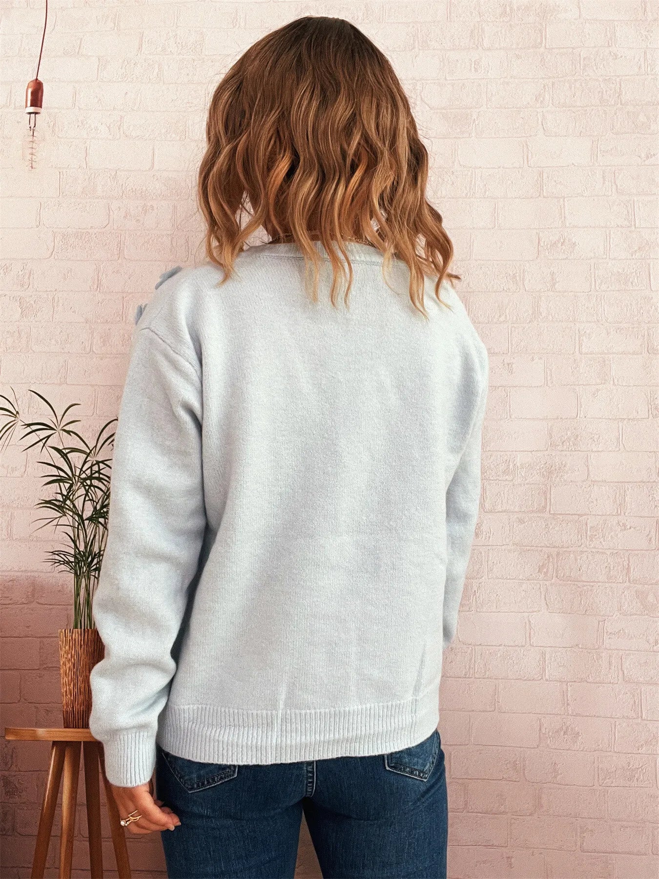 Sarah Express Women's Flower Button Up Long Sleeve Cardigan