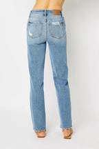 Sarah Express Women’s Plus Size High Rise Heavy Destroy Straight Jeans
