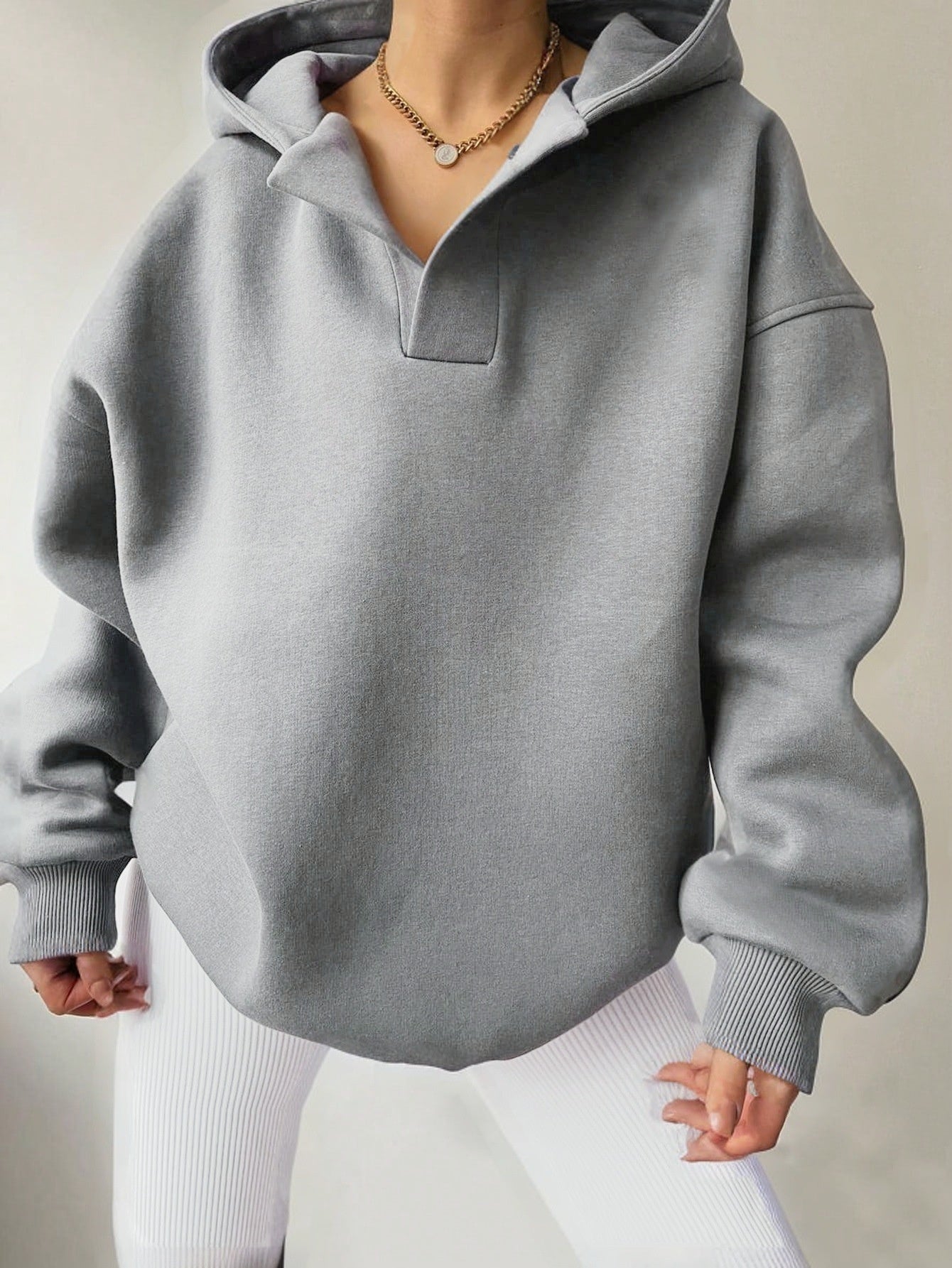 Women's Loose Fit Hoodie Sweatshirt - Solid Color Long Sleeve Pullover Top