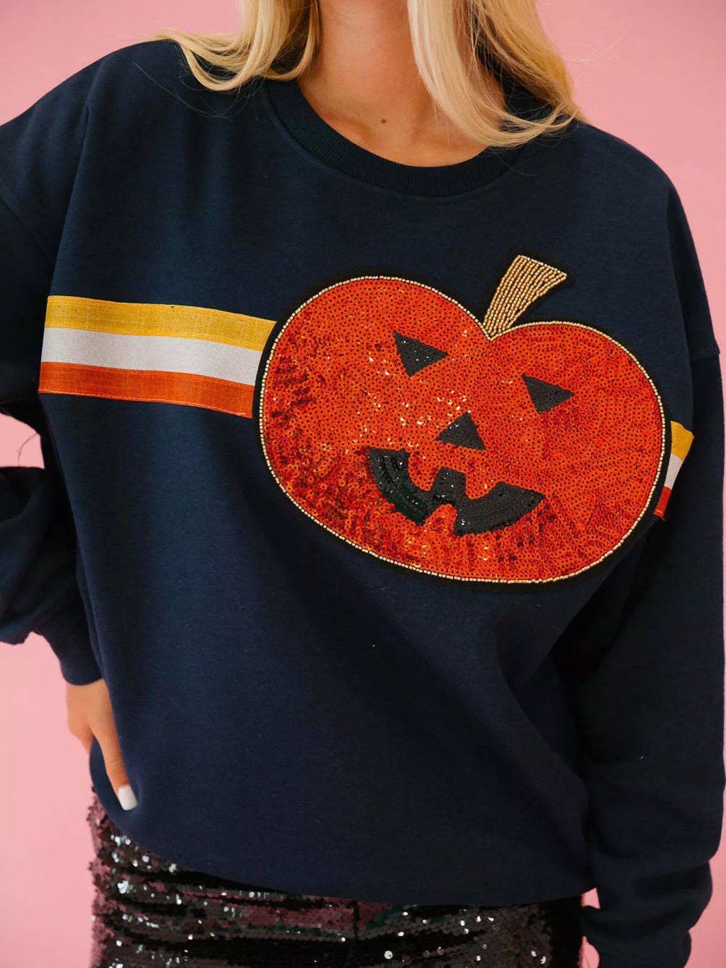 Sarah Express Women's Halloween Sequin Round Neck Sweatshirt