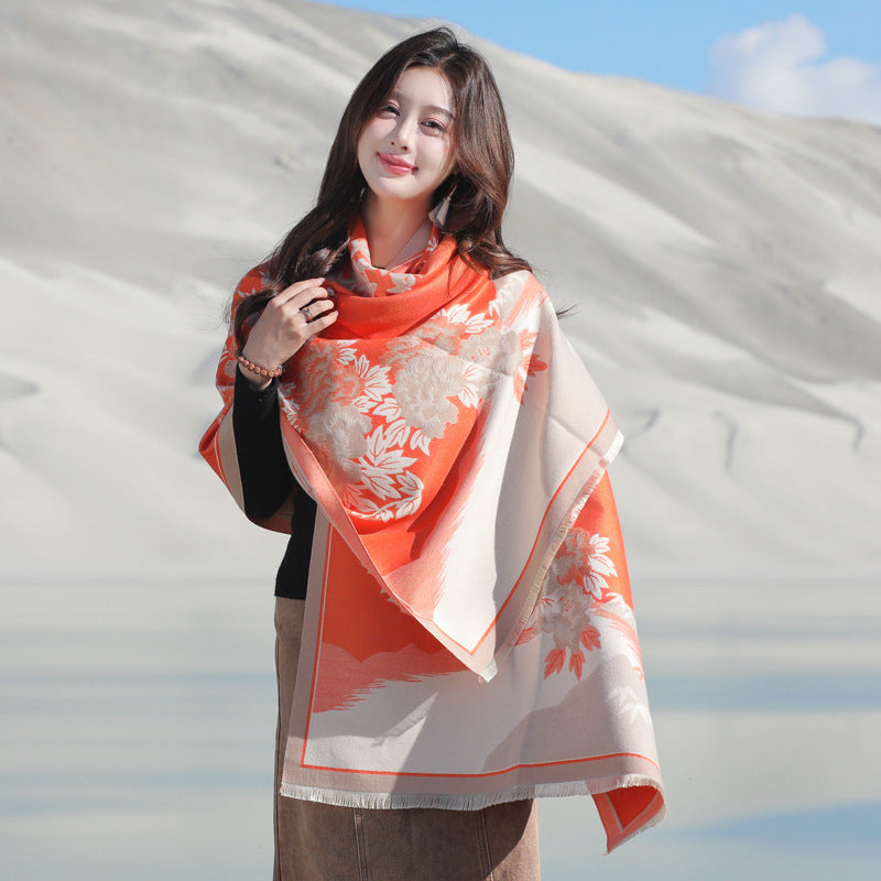 Geometric Ethnic Print Scarf Soft Cashmere-Feel Warm