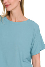 Sarah Express Women's Ribbed Crop T-Shirt | Round Neck Oversized | Rayon Spandex | S-L