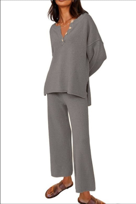Sarah Express Women's Two-Piece Leisure Set Long Sleeve Top and Pants Casual Suit Dark Gray