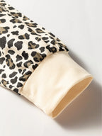 Sarah Express Women's Leopard Print Contrast Trim Long Sleeve Pullover and Drawstring Shorts 2pcs Outfit