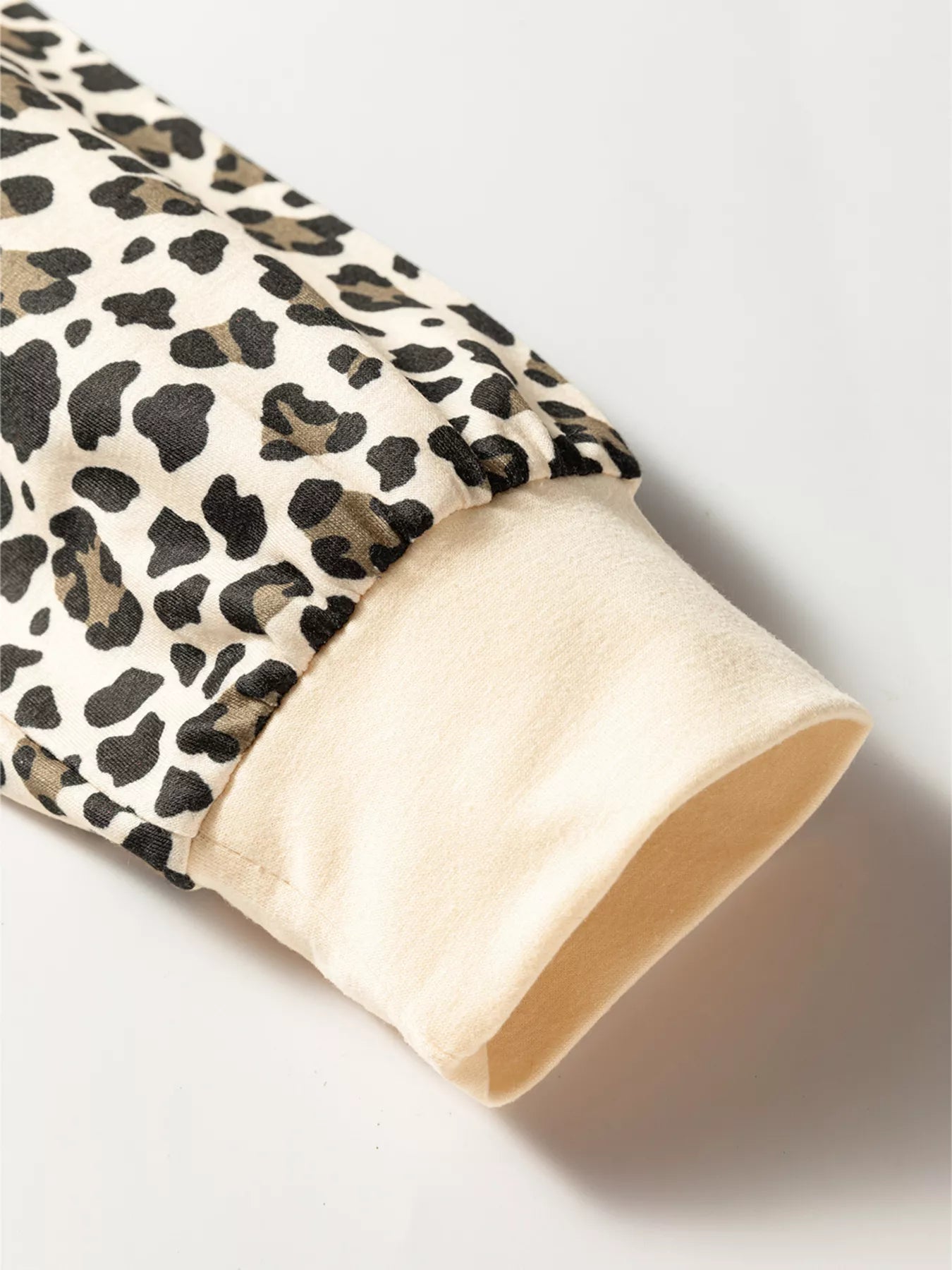 Sarah Express Women's Leopard Print Contrast Trim Long Sleeve Pullover and Drawstring Shorts 2pcs Outfit