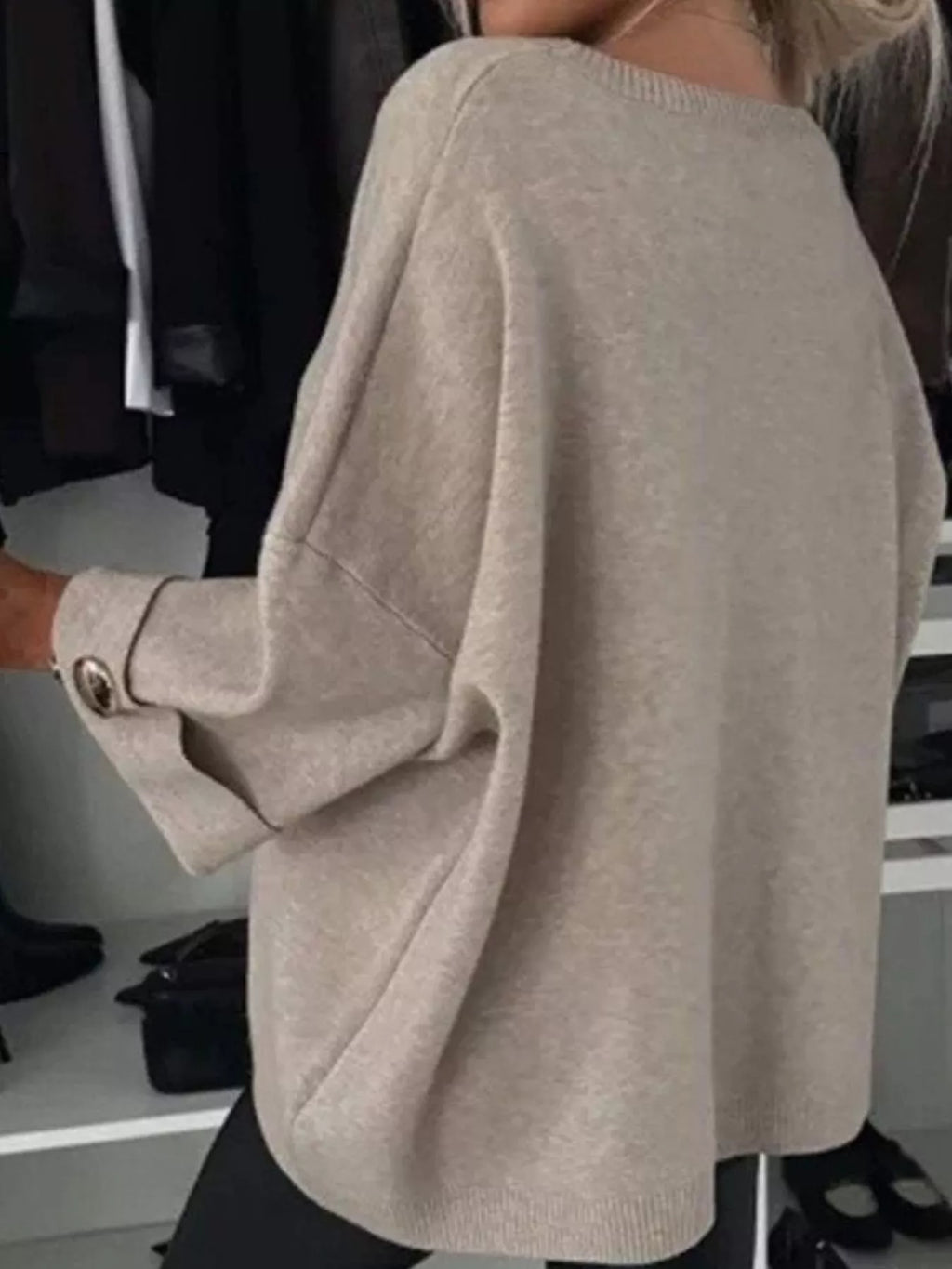 Sarah Express Women's Full Size Round Neck Drop Shoulder Top with Ribbed Trim Plus Size