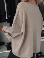 Sarah Express Women's Full Size Round Neck Drop Shoulder Top with Ribbed Trim Plus Size