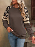 Sarah Express Women's Leopard Round Neck Raglan Sleeve Sweatshirt