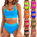 Women's Two-Piece Bikini Set - Tight-Fit Solid Color Swimsuit for Beach Swimming