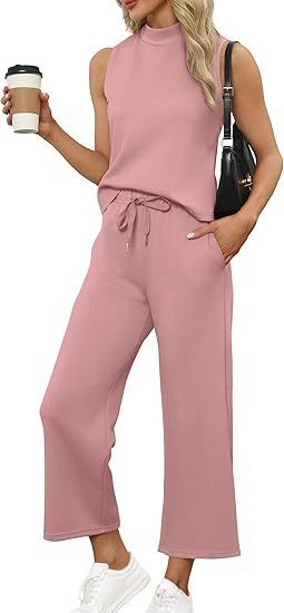 Women's Sleeveless Top Wide Leg Cropped Pants Two-Piece Set Matching Outfit