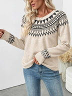 Sarah Express Women's Nordic Fair Isle Pattern Round Neck Sweater