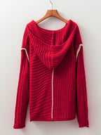 Sarah Express Women's Contrast Trim Cable-Knit Drawstring Hooded Sweater