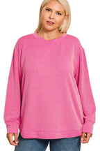 Sarah Express Women’s Plus Size Raised Rib Long Sleeve Top Casual All-Season
