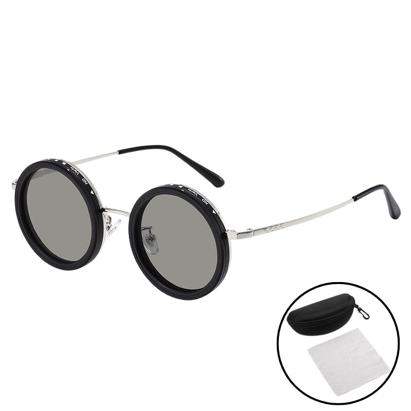 Dimmable Round Frame Sunglasses Aluminum Magnesium Women's Eyewear