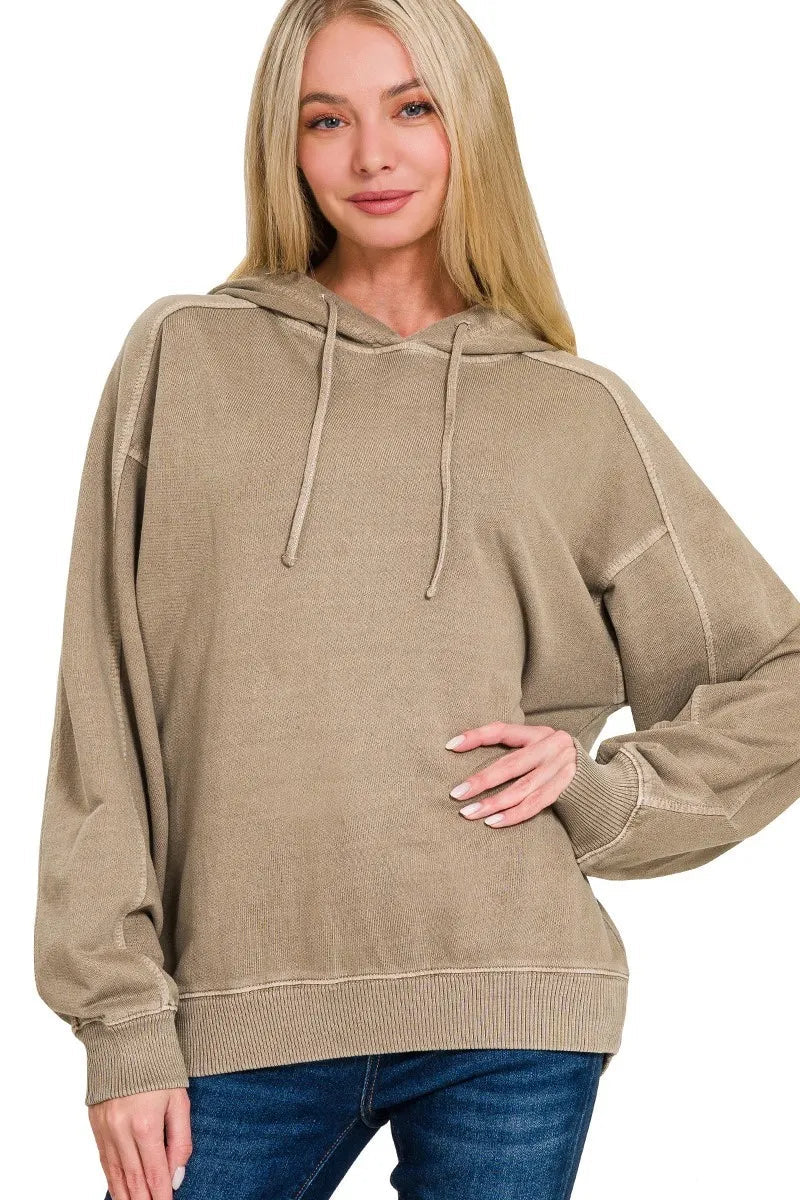 Sarah Express Women's French Terry Hoodie | Pigment Dye Oversized | 100% Cotton | S-L