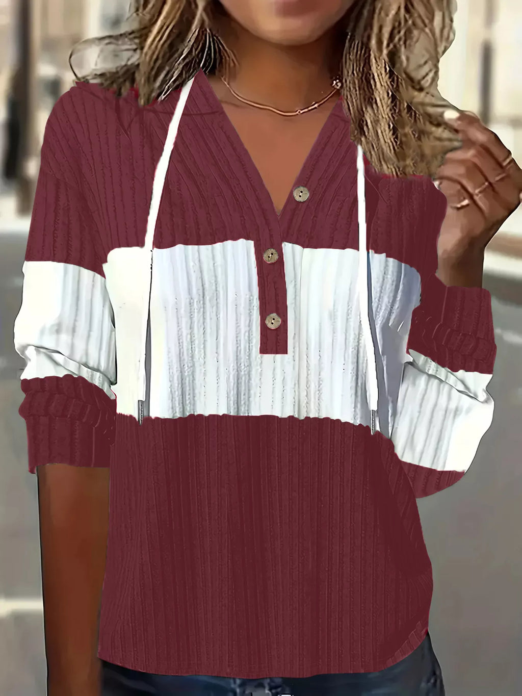 Sarah Express Women's Color Block Drawstring Long Sleeve Hoodie