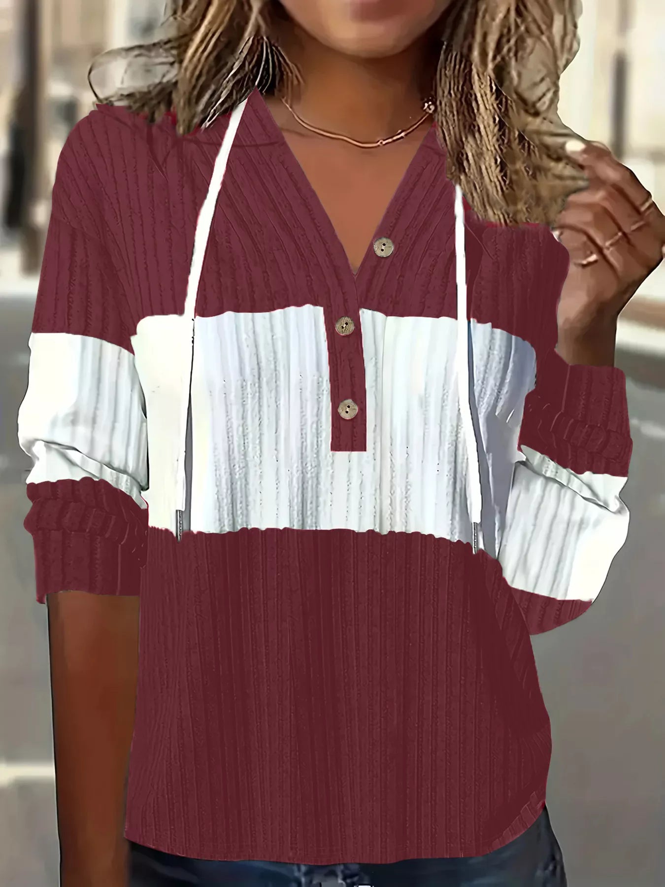 Sarah Express Women's Color Block Drawstring Long Sleeve Hoodie