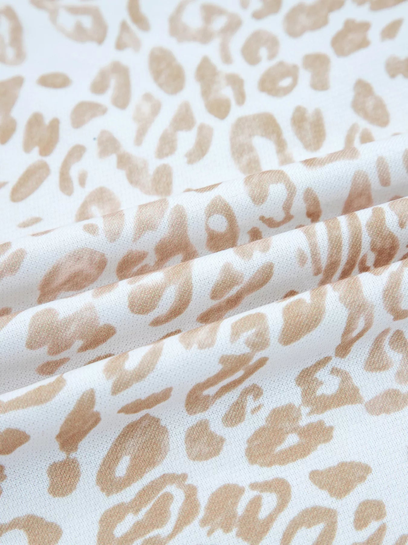 Sarah Express Women's Leopard Ruffle Detail Ribbed Trim Round Neck Sweatshirt