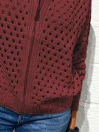 Sarah Express Women's Full Size Zip Up Long Sleeve Cardigan with Eyelet Detail Plus Size