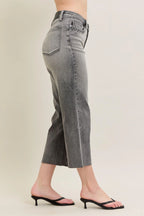 Sarah Express Women’s Plus Size High Rise Cropped Wide Leg Jeans with Embroidery
