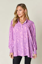 Sarah Express Women's Printed Smocked Long Sleeve Blouse Plus Size