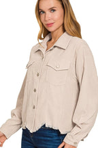 Sarah Express Women’s Cropped Corduroy Jacket with Distressed Frayed Hem