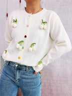 Sarah Express Women's Flower Button Up Long Sleeve Cardigan