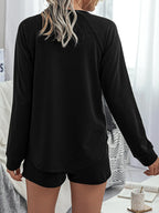 Sarah Express Women's Round Neck Raglan Sleeve Top and Shorts Lounge Set