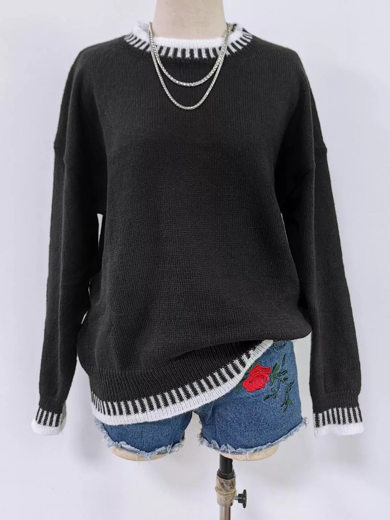 Sarah Express Women's Relaxed Fit Long Sleeve Sweater - Ribbed Knit Pullover