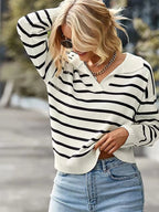 Sarah Express Women's Ribbed Hem Long Sleeve Striped Sweater