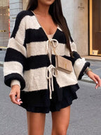 Sarah Express Women's Striped Tie-Front Knit Cardigan