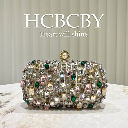 Sarah Express Elegant Gold Rhinestone Evening Clutch with Chain Strap - Women's Formal Handbag
